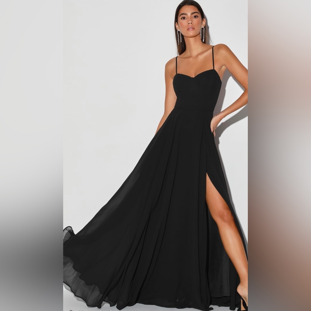 Lulus.  	
Cause for Commotion Black Pleated Bustier Maxi Dress